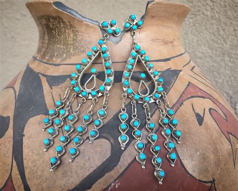 Turquoise Chandelier Earring Dangles Zuni Snake Eye Native