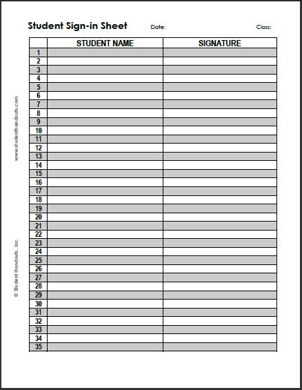 Free Blank Printable Student Sign In Sheet With 35 Rows Template