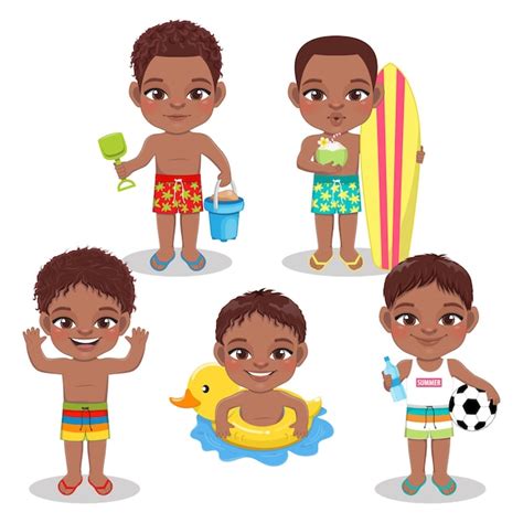 Grupo De Chicos Negros Jugando En La Playa En Vacaciones De Verano En