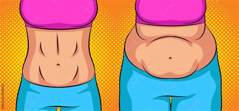 Color Vector Pop Art Style Illustration Girl Before And After Weight