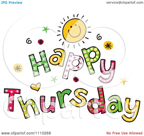 Clipart Colorful Sketched Happy Thursday Text Royalty Free Vector