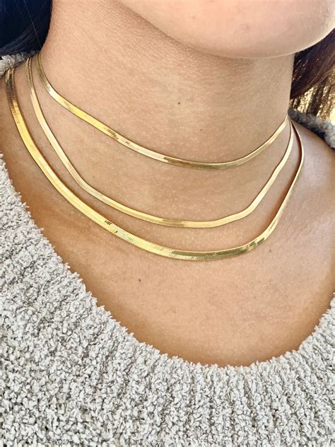 Women S Herringbone Layered Necklace Set Gold Herringbone Etsy