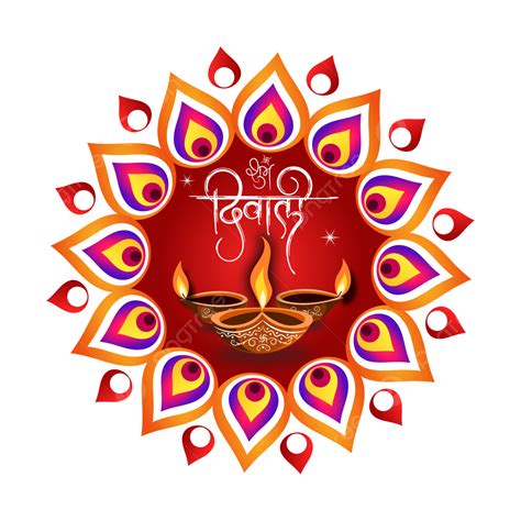 Shubh Diwali Saluto Con Spazzola Hindi Calligrafia E Candela Rangoli