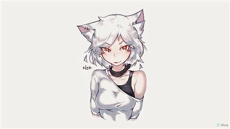 1920x1080px Free Download Hd Wallpaper Nekomimi White Hair Red