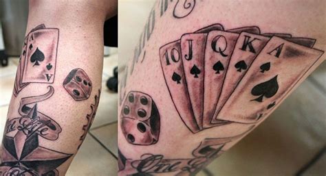 Lucky cards and dice tattoo on leg. 25 Awesome Dice Tattoos