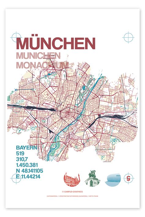 Munich City Map Print By Campus Graphics Posterlounge