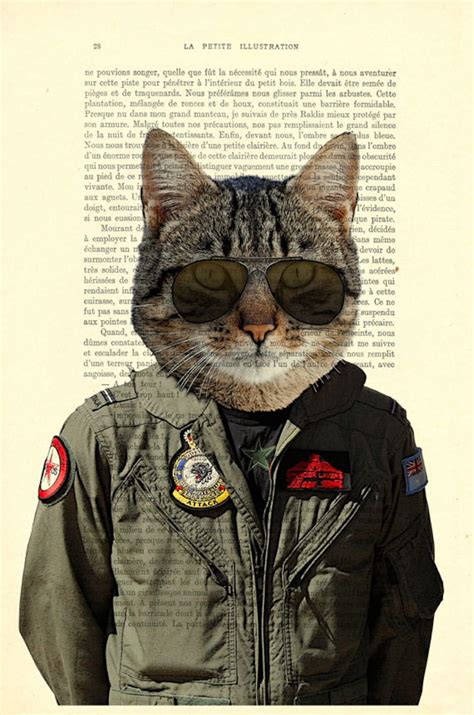 Fighter Jet Pilot Cat Wall Art Animal Air Force Ts Army Etsy