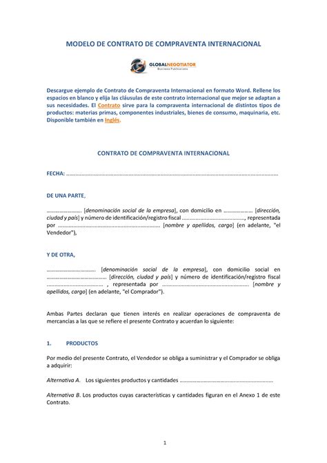 Modelo De Contrato De Compraventa Internacional MODELO DE CONTRATO DE COMPRAVENTA