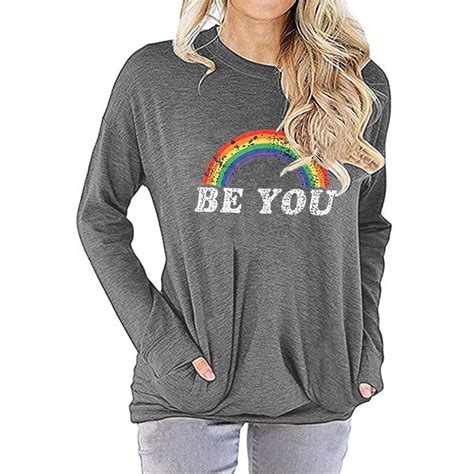 Ngmq Rainbow Print Women Long Sleeve Casual Hoodies Sweatshirt