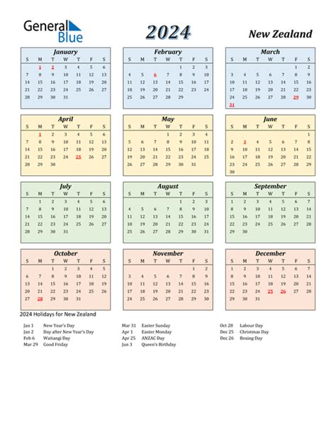 Free Printable 2024 Calendar With Nz Holidays 2024 Calendar Printable