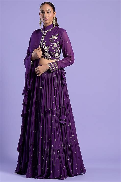 Purple Georgette Embellished Lehenga Set Design By Two Sisters By Gyans At Pernias Pop Up Shop 2024