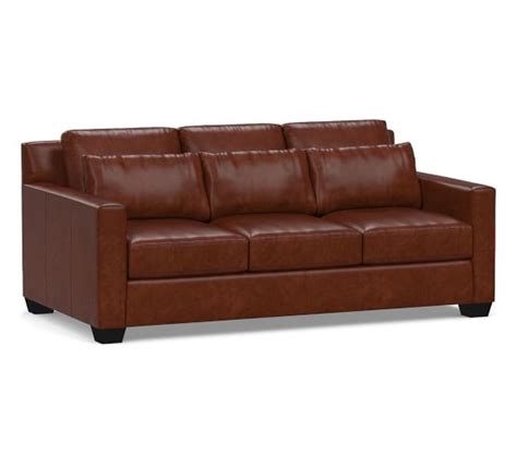 York Deep Square Arm Leather Sofa Collection Pottery Barn