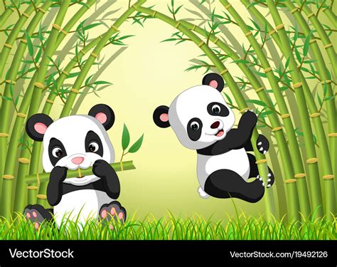 Two Cute Panda In A Bamboo Forest Royalty Free Vector Image