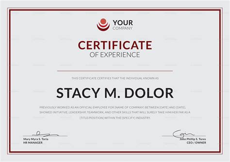 Employee Experience Certificate Design Template In Psd Word