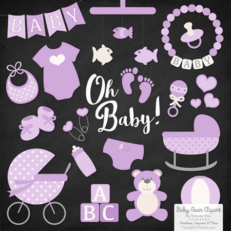 Premium Oh Baby Clipart And Vectors Set In Lavender Lavender Etsy