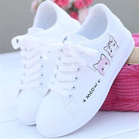 Cute Cat Printed Fashion Lace Up Women Sneakers Casual Shoes Women