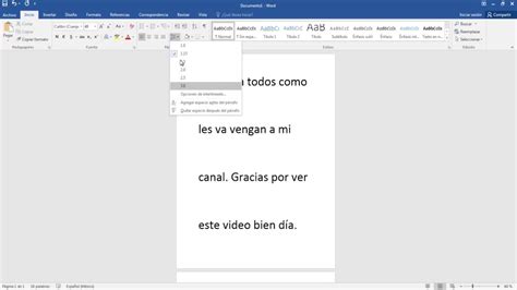 Como Poner Interlineado 1 5 Lineas A Una Hoja En Word 2016 Youtube