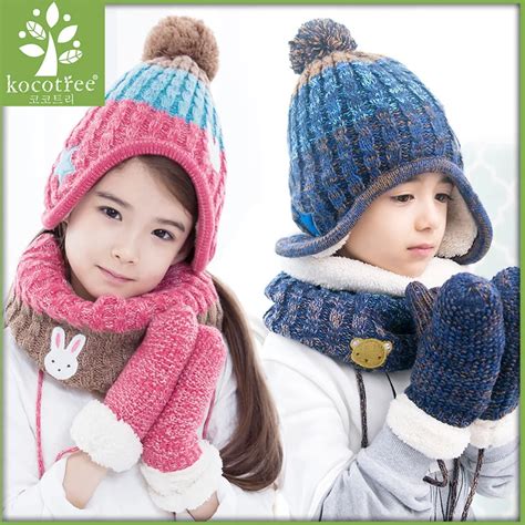 Kocotree 2 To 10 Years Old 3 Pieces Winter Children Knit Hat Scarf