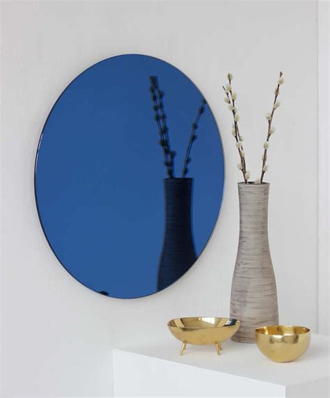 Orbis Blue Tinted Round Contemporary Frameless Mirror Regular