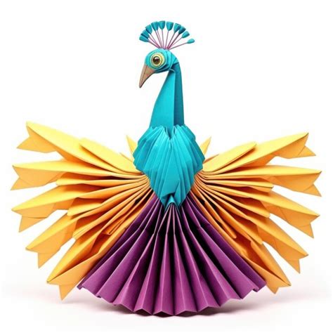 Pavo Real De Origami Aislado Sobre Fondo Blanco Foto Premium