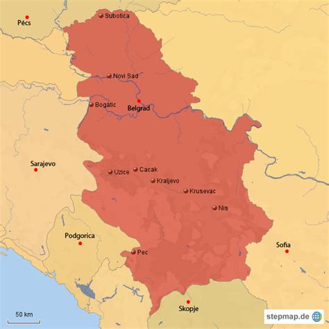 StepMap - Serbien-1 - Landkarte für Serbien