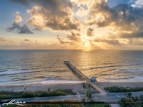 Aerial Beach Photo Sunrise From Juno Beach Pier Hdr Photography By