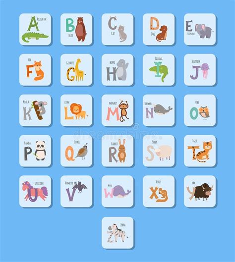 Cute Zoo Alphabet With Cartoon Animals Funny Letters Wildlife Learn