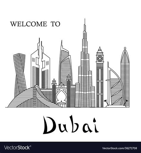 Detailed Dubai City Line Art Royalty Free Vector Image