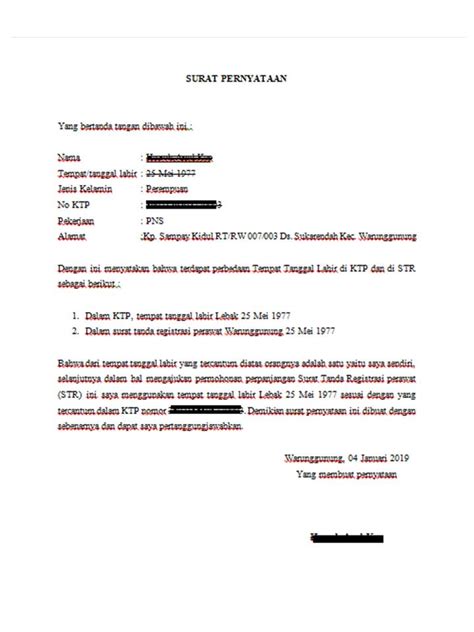 Perwalian pada dasarnya adalah setiap orang dewasa adalah cakap atau mampu melakukan perbuatan hukum karena mmenuhi syarat umur menurut hukum. Contoh Surat Pernyataan Perbedaan Tempat Tanggal Lahir di KTP dan di STR - husnuls492.com