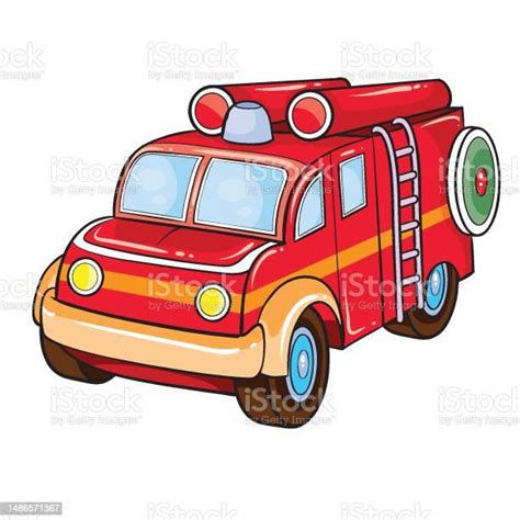 Red Fire Truck Cartoon Illustration Isolated Object On White Background Vector Stock