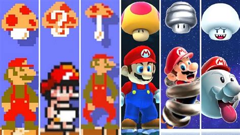 All Mario Mushroom Power Ups In Super Mario Games 1985 2020 Youtube
