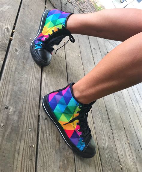 Womens Hightop Sneakers Colorful Rainbow Shoes Custom Canvas Design For