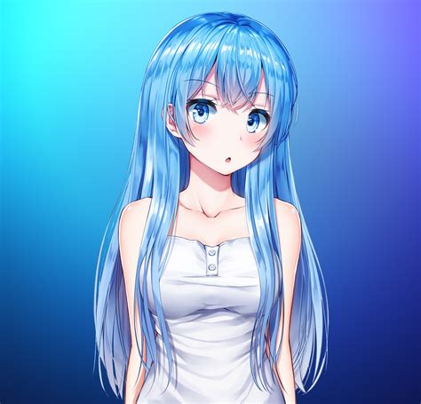 Download 2248x2248 Wallpaper Blue Hair Anime Girl Cute