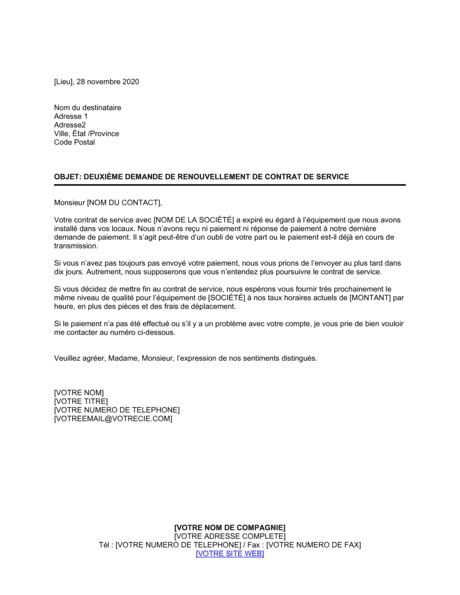 Deuxième demande de renouvellement de contrat de service ...
