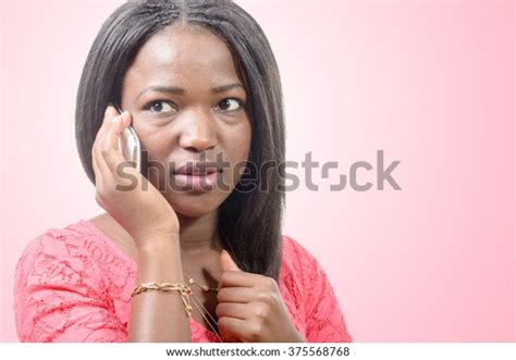 Portrait Beautiful Young African Woman Talking Stock Photo 375568768