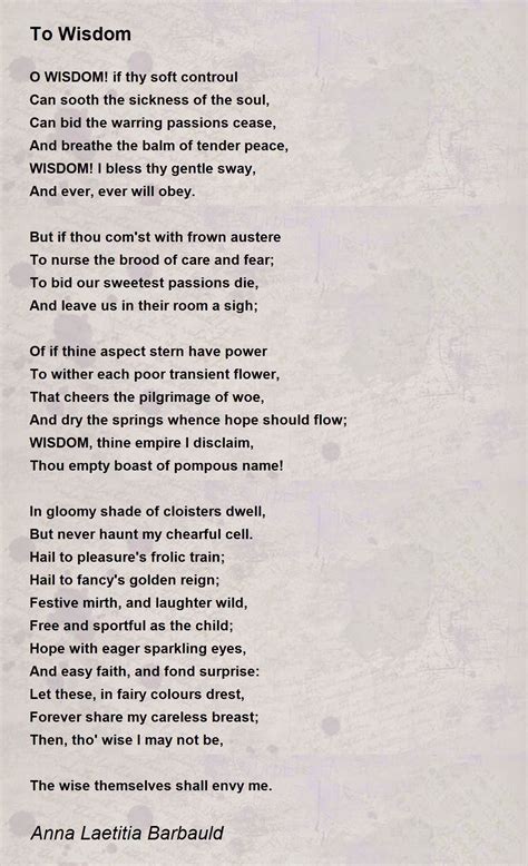 To Wisdom To Wisdom Poem By Anna Laetitia Barbauld