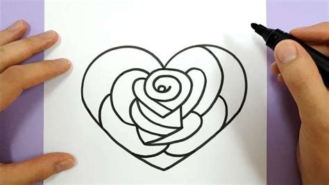 Drawings Of Love Hearts And How To Draw A Rose In A Love Heart Stepstep