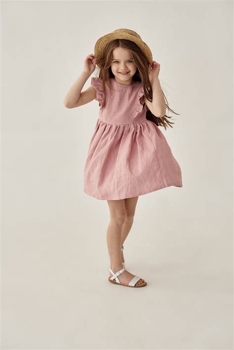 Girls Dress Linen Pink Dress Linen Toddler Ruffle Dress Baby Etsy Uk