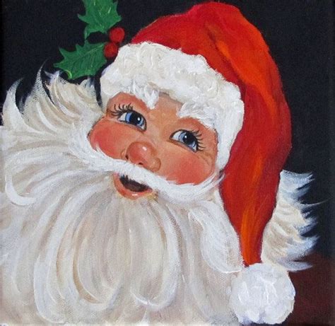 Traditional Santa Clause Portrait Painting 10x10 Acrylic On Canvas
