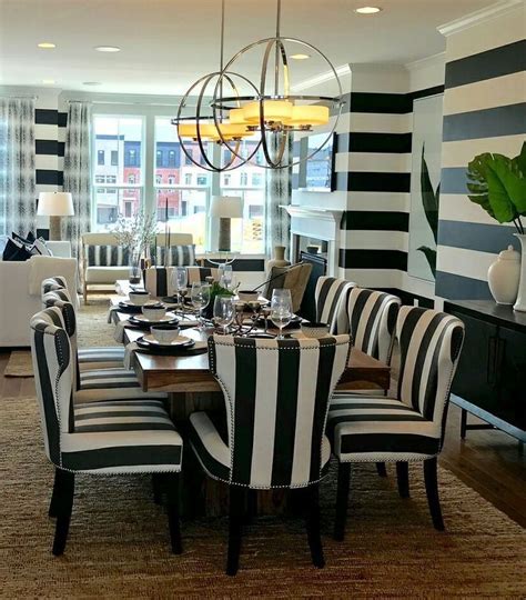 Black And White Stripe Overload White Dining Chairs Dining Room