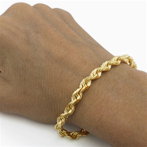 14k Yellow Gold Pure Solid 75mm Mens Diamond Cut Rope Chain Bracelet 8 85 9 Ebay
