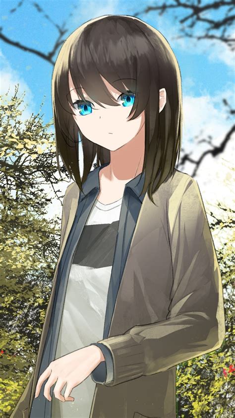 Download 720x1280 Wallpaper Blue Eyes Brunette Anime Girl Samsung Galaxy Mini S3 S5 Neo