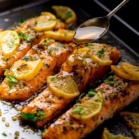 Place salmon, skin side down, in the prepared baking dish. Honey Garlic Butter Baked Salmon | Baked salmon, Baked ...