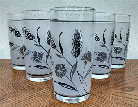 Libbey Silver Wheat Frosted Juice Glasses Set Of 6 White Platinum Gray Wheat And Floral