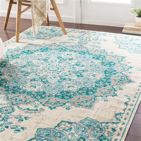 Aoede Traditional Teal Ivory Area Rug 79 X 112 79 X 112