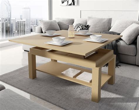 Perfecta para espacios pequeños o diáfanos. Mesa de Centro elevable convertible en mesa de comedor