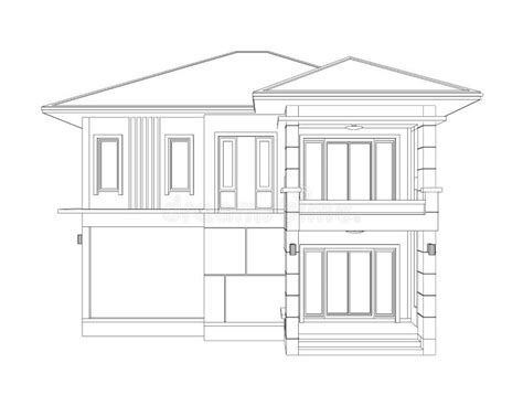 Drawing Of 3d Home Building Front View Stock Illustration