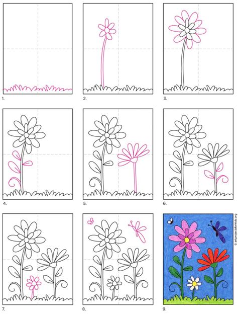 Easy How To Draw Flowers Tutorial And Flowers Coloring Page · Art