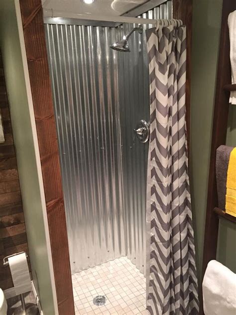 Galvanized Metal Roofing Lining The Shower Walls Is Amazing Industrial