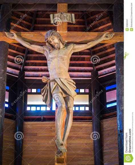 Jesus On Cross In The Wooden Church Stock Image Image Of Statue